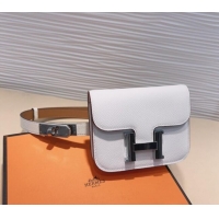 Good Looking Hermes Kelly Buckle Slim Pouch Belt in Grained Calfskin with Silver Hardware 0706 White 2024