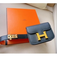 Super Quality Hermes Constance Slim Pouch Belt in Grained Calfskin with Gold Hardware 0706 Black 2024