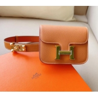 Best Price Hermes Constance Slim Pouch Belt in Grained Calfskin with Gold Hardware 0706 Brown 2024