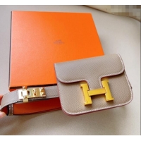 Well Crafted Hermes Constance Slim Pouch Belt in Grained Calfskin with Gold Hardware 0706 Grey 2024