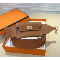 Famous Brand Hermes Kelly Pocket Trap Pouch Belt in Grianed Calfskin with Gold Buckle 8042 Brown 2024