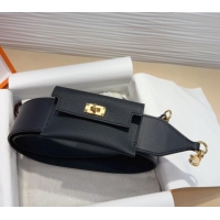 Promotional Hermes Kelly Pocket Trap Pouch Belt in Grianed Calfskin with Gold Buckle 8042 Black 2024