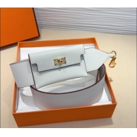 Good Taste Hermes Kelly Pocket Trap Pouch Belt in Grianed Calfskin with Gold Buckle 8042 White 2024