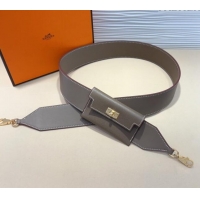 Most Popular Hermes Kelly Pocket Trap Pouch Belt in Grianed Calfskin with Gold Buckle 8042 Grey 2024