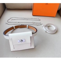 Luxurious Hermes Kelly Pocket Trap Pouch Belt in Grianed Calfskin 0708 White 2024