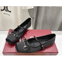 Perfect Gucci Satin Ballet Flat with Horsebit Black 702128