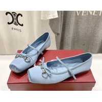 Grade Quality Gucci Satin Ballet Flat with Horsebit Light Blue 702130