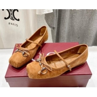 Buy Luxury Gucci Suede Ballet Flat with Horsebit Brown 702131