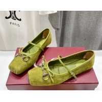 Unique Style Gucci Suede Ballet Flat with Horsebit Green 702133