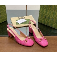 Pretty Style Gucci Horsebit Slingback Pumps 6.5cm in GG Canvas Pink 702138