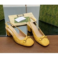 Best Product Gucci Horsebit Slingback Pumps 6.5cm in GG Canvas Yellow 702140