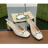 Durable Gucci Horsebit Slingback Pumps 6.5cm in Patent Leather White 702144