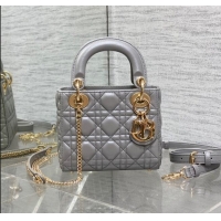 Promotional Dior Mini Lady Dior Bag in Pearlescent Cannage Lambskin CD0301 Grey 2024