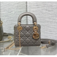 Cheapest Dior Mini Lady Dior Bag in Cannage Lambskin CD0301 Etoupe Grey 2024