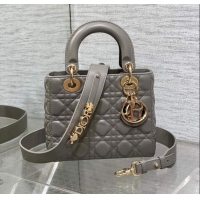 Top Grade Dior Small Lady My ABCDior Bag in Cannage Lambskin CD0302 Etoupe Grey 2024