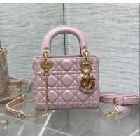 Promotional Dior Mini Lady Dior Bag in  Pearlescent Cannage Lambskin CD0301 Pink 2024