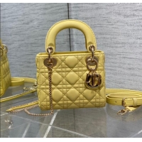 New Fashion Dior Mini Lady Dior Bag in Cannage Lambskin CD0301 Yellow 2024