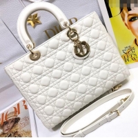 Grade Design Dior Large Lady Dior Bag in Lambskin Leather M0566 White/Gold 2024