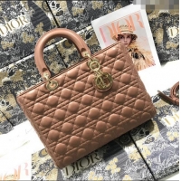 Best Quality Dior Large Lady Dior Bag in Lambskin Leather M0566 Nude Pink/Gold 2024