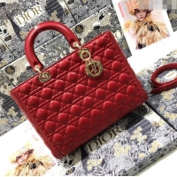 Most Popular Dior Large Lady Dior Bag in Lambskin Leather M0566 Red/Gold 2024