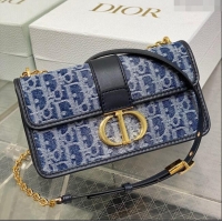 Pretty Style Dior 30 Montaigne East-West Bag with Chain in Blue Denim Dior Oblique Jacquard CD0318 2024