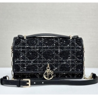 Famous Brand Dior My Dior Top Handle Bag in Cannage Tweed 0997 Black 2024