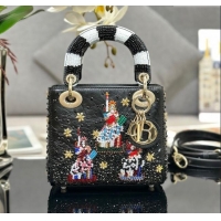 Traditional Specials Dior Lady Dior Mini Bag in Leather with Beads Limited Edition M0505 Black 2024