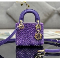 Modern Classic Dior Micro Lady Dior Bag in Leather with Beads and Sequins Limited Edition S0856 Purple 2024