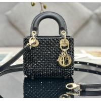 Best Price Dior Micro Lady Dior Bag in Leather with Beads and Sequins Limited Edition S0856 Black 2024