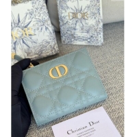 Top Quality Dior Caro Dahlia Wallet in Supple Cannage Calfskin S5173 Light Blue 2024