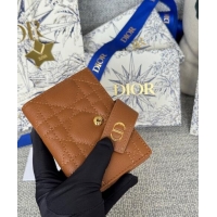 Best Luxury Dior Dior Caro Dandelion Card Holder Wallet in Supple Cannage Calfskin S5157 Brown 2024