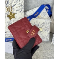 Top Quality Dior Caro Dandelion Card Holder Wallet in Supple Cannage Calfskin S5157 Dark Burgundy 2024