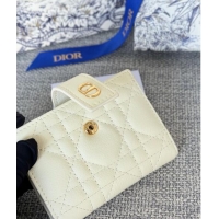 Famous Brand Dior Caro Dandelion Card Holder Wallet in Supple Cannage Calfskin S5157 White 2024