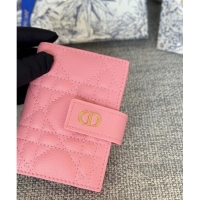 Low Price Dior Caro Dandelion Card Holder Wallet in Supple Cannage Calfskin S5157 Pink 2024