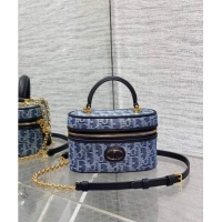 Free Shipping Dior 30 Montaigne Mini Vanity Case in Blue Denim Oblique Jacquard D5091 2024