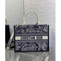 Best Price Dior Medium Book Tote bag in Blue Toile de Jouy Reverse Embroidery and Calfskin D0715 2024