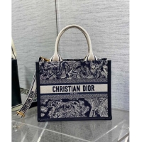 Promotional Dior Small Book Tote bag in Blue Toile de Jouy Reverse Embroidery and Calfskin D0716 2024