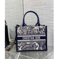 Shop Grade Dior Small Book Tote bag in Toile de Jouy Reverse Embroidery and Calfskin D0716 White/Navy Blue 2024