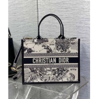 Top Quality Dior Medium Book Tote bag in Zodiac Embroidery and Calfskin D0715 White/Blue 2024