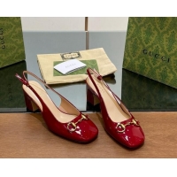 Pretty Style Gucci Horsebit Slingback Pumps 6.5cm in Patent Leather Red 702142