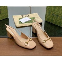 Low Cost Gucci Horsebit Slingback Pumps 6.5cm in Patent Leather Nude 702143