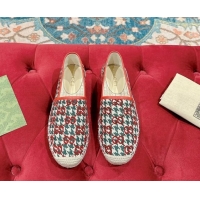 Unique Style Gucci Espadrilles Flat in GG Houndtooth Canvas Red/Green 230117