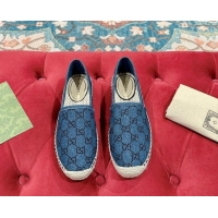 Classic Hot Gucci Espadrilles Flat in Strass GG Blue Denim 230118