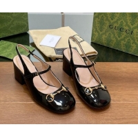 Best Product Gucci Horsebit Slingbacks Pumps 5.5cm in Patent Leather Black 230119