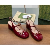 Discount Fashion Gucci Horsebit Slingbacks Pumps 5.5cm in Patent Leather Burgundy 230120