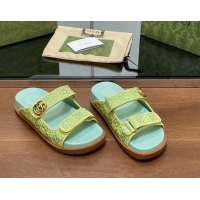 Best Price Gucci Strass GG Canvas Flat Slides Sandal with Double G Light Green 230124