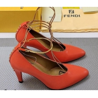 Good Quality Fendi Filo Pumps 8.5cm in Calfskin Leather Orange 326035