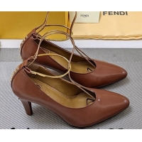 Popular Style Fendi Filo Pumps 8.5cm in Calfskin Leather Brown 326036