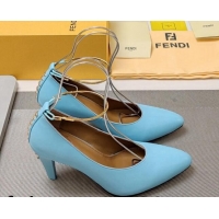 Top Design Fendi Filo Pumps 8.5cm in Calfskin Leather Light Blue 326037