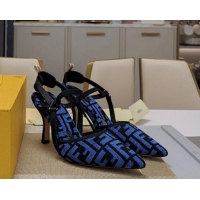 Big Discount Fendi Colibrì Lite High Heel Slingback Pumps 8.5cm in FF Chenille Fabric Blue 326047